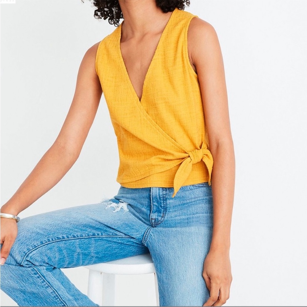 Madewell Texture & Thread Wrap-Tie Tank Top in Tungsten Gold